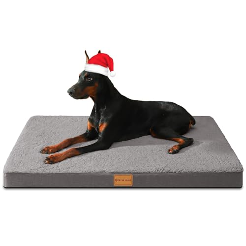 Patas Lague Orthopädisches XL-Hundebett für große Hunde, 106,7 x 71,1 cm, Eierkisten-Schaumstoff, große Hundebetten mit abnehmbarem, waschbarem Bezug, wasserdichte Haustierbettmatte, Grau von Patas Lague