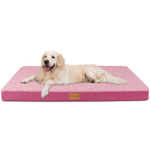 Patas Lague Orthopädisches XL-Hundebett für große Hunde, 106,7 x 71,1 cm, weich, bequem, wasserdicht, Eierkisten-Schaumstoff-Matte mit abnehmbarem, waschbarem Bezug, Rosa von Patas Lague