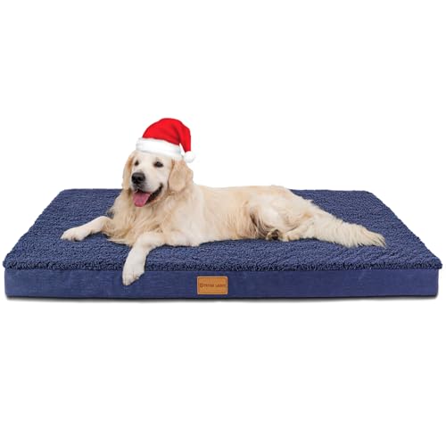 Patas Lague Orthopädisches XL-Hundebett für große Hunde, 106,7 x 71,1 cm, Eierkisten-Schaumstoff, große Hundebetten mit abnehmbarem, waschbarem Bezug, wasserdichte Haustierbett-Matte, Marineblau von Patas Lague