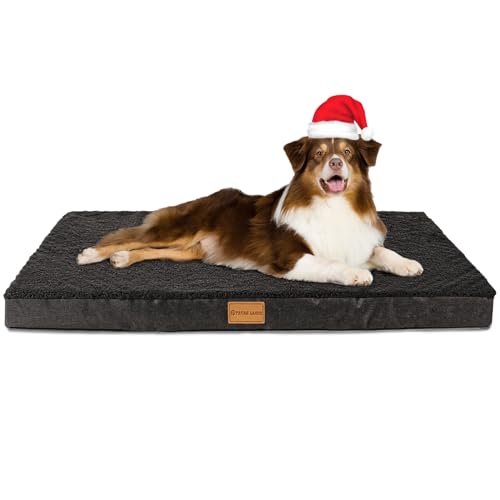 Patas Lague Orthopädisches Hundebett für mittelgroße Hunde, 91,4 x 61 cm, weich, bequem, wasserdicht, Schaumstoff, mittlere Haustierbett-Matte mit abnehmbarem waschbarem Bezug, Schwarz von Patas Lague