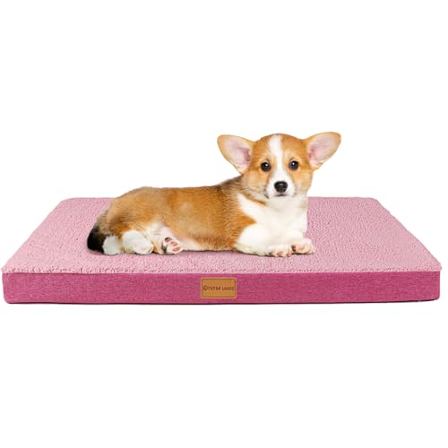 Patas Lague Orthopädisches Hundebett für kleine Hunde, 50,8 x 38,1 cm, Eierkarton-Schaumstoff, kleine Hundebetten mit abnehmbarem waschbarem Bezug, wasserdichte Haustierbett-Matte, Rosa von Patas Lague