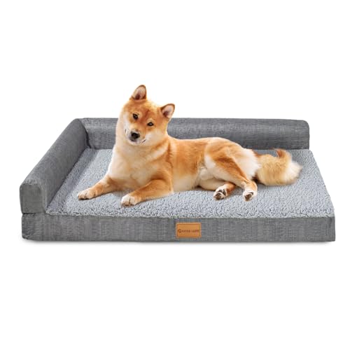 Patas Lague Orthopädisches Hundebett für mittelgroße Hunde, 76,2 x 50,8 cm, wasserdicht, L-förmig, mittelgroße Hundesofabetten mit abnehmbarem, waschbarem Bezug, weiche Haustier-Couch-Bettmatte mit von Patas Lague