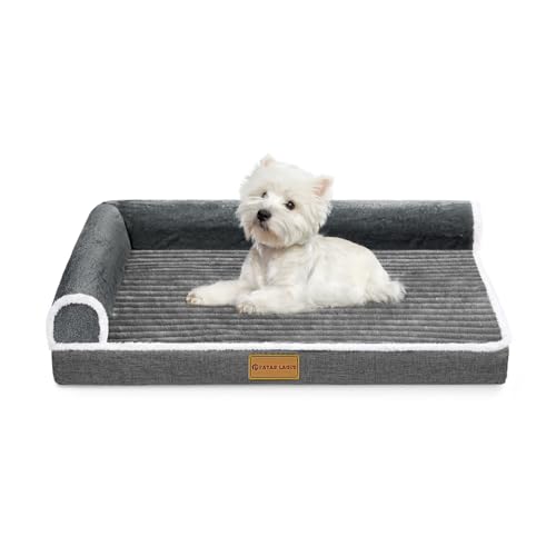 Patas Lague Orthopädisches Hundebett für mittelgroße Hunde, 76,2 x 50,8 cm, wasserdicht, L-förmig, mittelgroßes Hundesofa, Haustierbett mit abnehmbarem Bezug, rutschfest, weich, warm, von Patas Lague