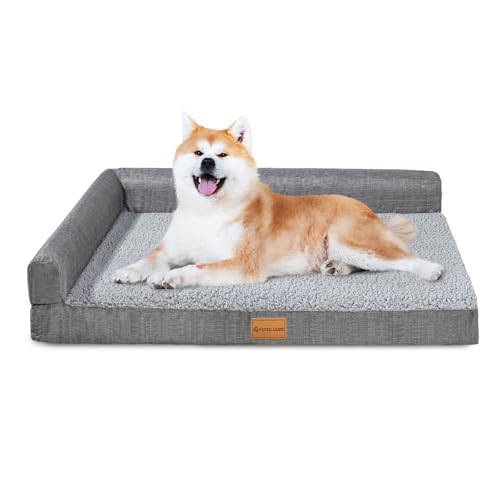 Patas Lague Orthopädisches Hundebett für mittelgroße Hunde, 91,4 x 61 cm, wasserdicht, L-förmig, mittelgroß, mit abnehmbarem, waschbarem Bezug, weiche, bequeme Haustier-Couch-Bettmatte mit von Patas Lague