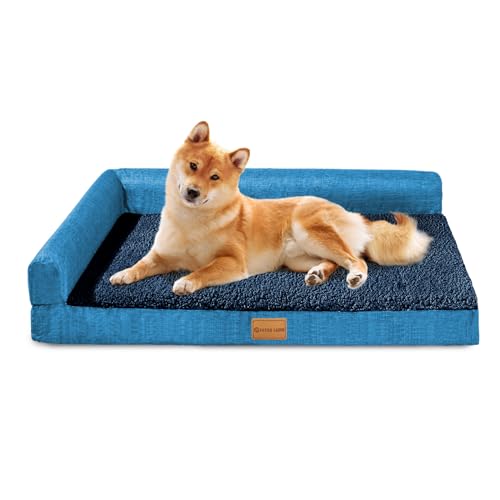 Patas Lague Orthopädisches Hundebett für mittelgroße Hunde, 91,4 x 61 cm, wasserdicht, L-förmig, mittelgroß, mit abnehmbarem waschbarem Bezug, weiche Haustier-Couch-Bettmatte mit rutschfester von Patas Lague