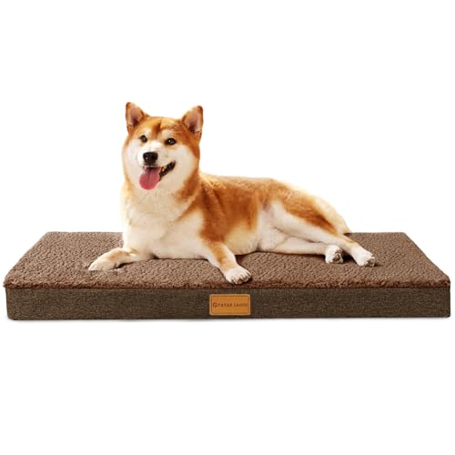 Patas Lague Orthopädisches Hundebett für mittelgroße Hunde, 91,4 x 61 cm, weich, bequem, Schaumstoff, mittelgroße Hundebetten, wasserdichte Haustierbettmatte mit abnehmbarem, waschbarem Bezug, Braun von Patas Lague