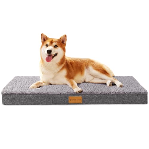 Patas Lague Orthopädisches Hundebett für mittelgroße Hunde, 91,4 x 61 cm, weich, bequem, Schaumstoff, mittelgroße Hundebetten, wasserdichte Haustierbettmatte mit abnehmbarem, waschbarem Bezug, Grau von Patas Lague