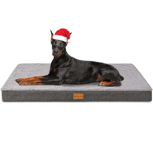 Patas Lague Orthopädisches Jumbo-Hundebett für extra große Hunde, 142,2 x 101,6 cm, Eierkarton-Schaumstoff, Jumbo-Hundebetten mit abnehmbarem, waschbarem Bezug, wasserdichte Haustierbettmatte, Grau von Patas Lague