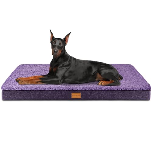 Patas Lague Orthopädisches Jumbo-Hundebett für extra große Hunde, 142,2 x 101,6 cm, Eierkisten-Schaumstoff, Jumbo-Hundebetten mit abnehmbarem, waschbarem Bezug, wasserdichte Haustierbettmatte, Violett von Patas Lague