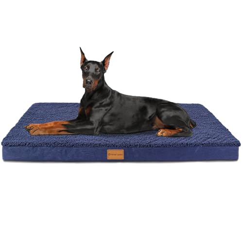 Patas Lague Orthopädisches Jumbo-Hundebett für extra große Hunde, 142 x 101 cm, weich, bequem, wasserdicht, Schaumstoff-Matte mit abnehmbarem, waschbarem Bezug, Marineblau von Patas Lague