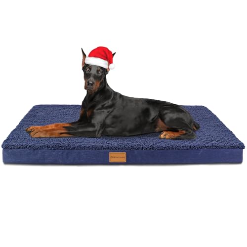 Patas Lague Orthopädisches Jumbo-Hundebett für extra große Hunde, 142,2 x 101,6 cm, Schaumstoff, Jumbo-Hundebett mit abnehmbarem, waschbarem Bezug, wasserdichte Haustierbett-Matte, Marineblau von Patas Lague