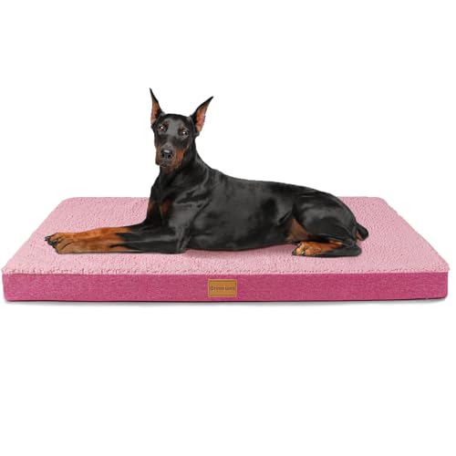 Patas Lague Orthopädisches Jumbo-Hundebett für extra große Hunde, 142,2 x 101,6 cm, Schaumstoff, Jumbo-Hundebett mit abnehmbarem, waschbarem Bezug, wasserdichte Haustierbettmatte, Rosa von Patas Lague