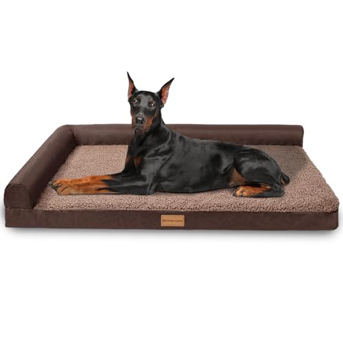 Patas Lague Orthopädisches Jumbo-Hundebett für extra große Hunde, 142 x 101 cm, wasserdicht, L-förmig, Jumbo-Hundesofa mit abnehmbarem, waschbarem Bezug, stützende von Patas Lague