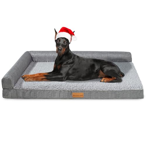 Patas Lague Orthopädisches Jumbo-Hundebett für extra große Hunde, 142 x 101 cm, wasserdicht, L-förmig, Jumbo-Hundesofa mit abnehmbarem, waschbarem Bezug, weiche Haustier-Couch-Bettmatte mit von Patas Lague