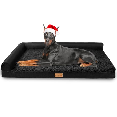 Patas Lague Orthopädisches Jumbo-Hundebett für extra große Hunde, 142 x 101 cm, wasserdicht, L-förmig, Jumbo-Hundesofa mit abnehmbarem, waschbarem Bezug, weiche Haustier-Couch-Bettmatte mit von Patas Lague