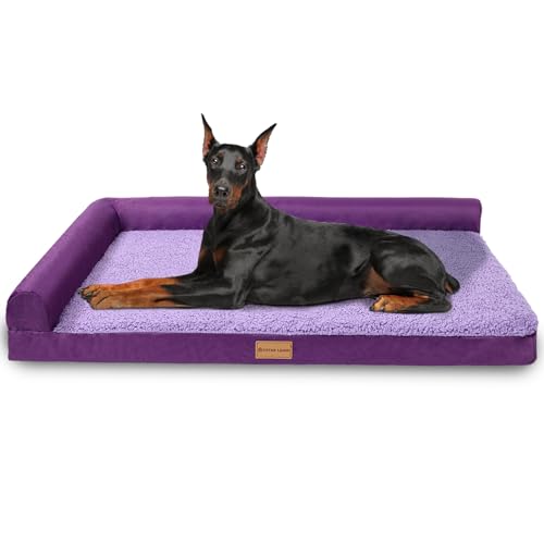 Patas Lague Orthopädisches Jumbo-Hundebett für extra große Hunde, 142 x 101 cm, wasserdicht, L-förmiges Jumbo-Hundesofa mit abnehmbarem, waschbarem Bezug, weiche Haustier-Couch-Bettmatte mit von Patas Lague