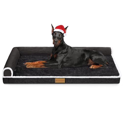 Patas Lague Orthopädisches Jumbo-Hundebett für extra große Hunde, wasserdicht, L-förmig, Jumbo-Hundesofa, Haustierbett mit abnehmbarem Bezug, rutschfest, weich, warm, 142 x 101 cm, Schwarz von Patas Lague