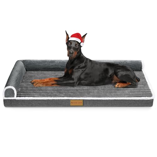 Patas Lague Orthopädisches Jumbo-Hundebett für extra große Hunde, wasserdicht, L-förmig, Jumbo-Hundesofa, Haustierbett mit abnehmbarem Bezug, rutschfest, weich, warm, Haustierbett, Schlafmatte, Grau von Patas Lague