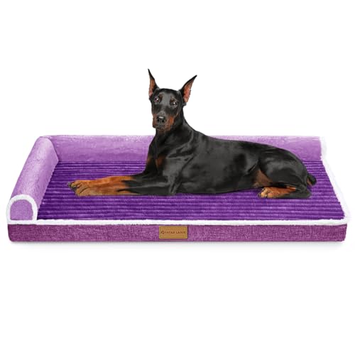 Patas Lague Orthopädisches Jumbo-Hundebett für extra große Hunde, wasserdicht, L-förmig, Jumbo-Hundesofa, Haustierbett mit abnehmbarem Bezug, rutschfest, weich, warm, Haustierbett, Schlafmatte, Lila von Patas Lague