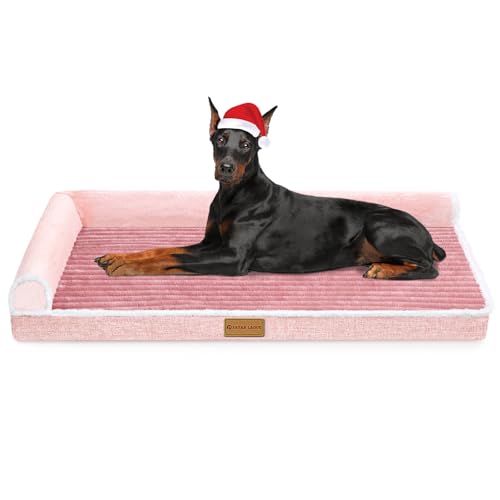 Patas Lague Orthopädisches Jumbo-Hundebett für extra große Hunde, wasserdicht, L-förmig, Jumbo-Hundesofa, Haustierbett mit abnehmbarem Bezug, rutschfest, weich, warm, Haustierbett, Schlafmatte, Rosa von Patas Lague