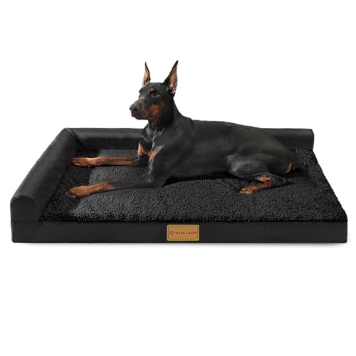 Patas Lague Orthopädisches XL-Hundebett für große Hunde, 106,7 x 71,1 cm, wasserdicht, L-förmig, mit abnehmbarem waschbarem Bezug, weiche Haustier-Couch-Bettmatte mit rutschfester Unterseite, Schwarz von Patas Lague