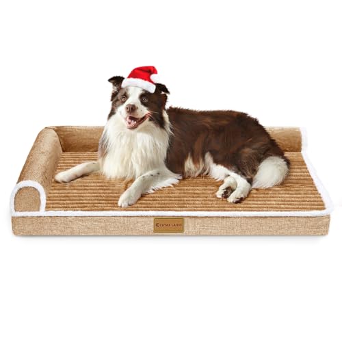 Patas Lague Orthopädisches XL-Hundebett für große Hunde, wasserdicht, L-förmig, großes Hundesofa, Haustierbett mit abnehmbarem Bezug, rutschfest, weich, warm, Haustierbett, Schlafmatte, Braun von Patas Lague