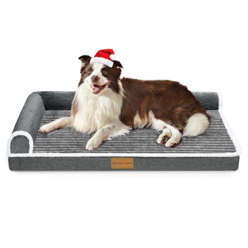 Patas Lague Orthopädisches XL-Hundebett für große Hunde, wasserdicht, L-förmig, großes Hundesofa, Haustierbett mit abnehmbarem Bezug, rutschfest, weich, warm, Haustierbett, Schlafmatte, Grau von Patas Lague