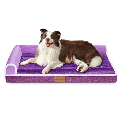 Patas Lague Orthopädisches XL-Hundebett für große Hunde, wasserdicht, L-förmig, großes Hundesofa, Haustierbett mit abnehmbarem Bezug, rutschfest, weich, warm, Haustierbett, Schlafmatte, Lila von Patas Lague