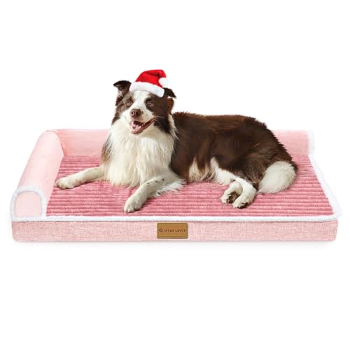 Patas Lague Orthopädisches XL-Hundebett für große Hunde, wasserdicht, L-förmig, großes Hundesofa, Haustierbett mit abnehmbarem Bezug, rutschfest, weich, warm, Haustierbett, Schlafmatte, Rosa von Patas Lague