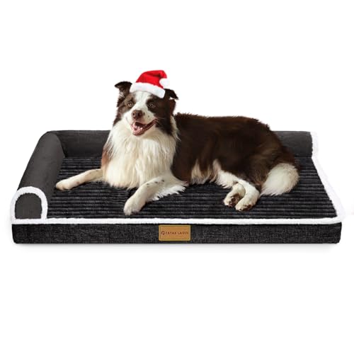 Patas Lague Orthopädisches XL-Hundebett für große Hunde, wasserdicht, L-förmig, großes Hundesofa, Haustierbett mit abnehmbarem Bezug, rutschfest, weich, warm, Haustierbett, Schlafmatte, Schwarz von Patas Lague