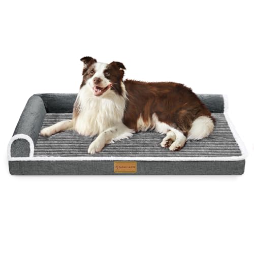 Patas Lague Orthopädisches XXL-Hundebett für extra große Hunde, wasserdicht, L-förmig, großes Hundesofa, Haustierbett mit abnehmbarem Bezug, rutschfest, weich, warm, Haustierbett, Schlafmatte, Grau von Patas Lague