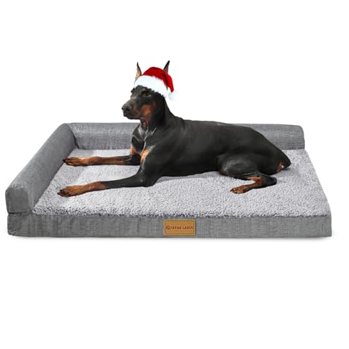 Patas Lague Orthopädisches XXL-Hundebett für extra große Hunde, 122 x 76 cm, wasserdicht, L-förmig, mit abnehmbarem, waschbarem Bezug, weiche Haustier-Couch-Bettmatte mit rutschfester Unterseite, Grau von Patas Lague