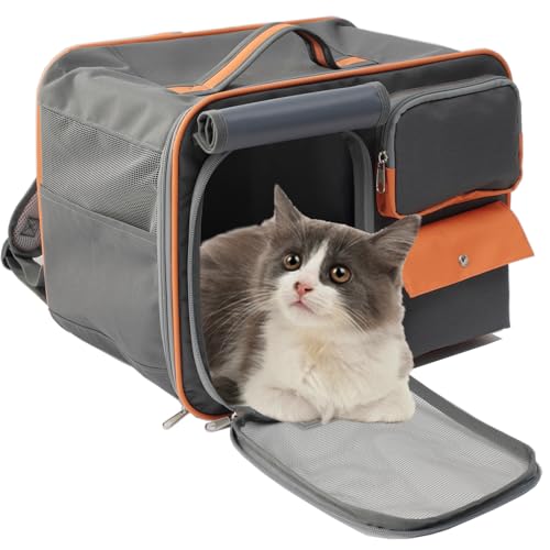 PATAZONE Haustier-Rucksack für kleine Hunde, von Fluggesellschaften zugelassen, weiche Seiten, mit waschbaren Fleece-Matten, 3 Taschen, für Kätzchen, Welpen, Kaninchen, Reisen, Outdoor von Patazone