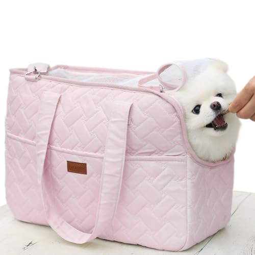 Patazone Tragetasche für kleine Hunde, Frauen-Stil, Katzentragetasche, für erwachsene Katzen, mehrere Taschen, atmungsaktives Netzgewebe, für Reisen, Picknick, Outdoor, max. 4,5 kg, Rosa, Größe M von Patazone