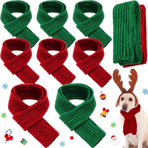 Paterr 10 Stücke Weihnachten Hund Strickschal Grün und Rot Hund Bandanas Hund Warme Bandanas Winter Urlaub Dekoration Schal Haustier Zubehör für Kleine Mittlere Große Hunde von Paterr