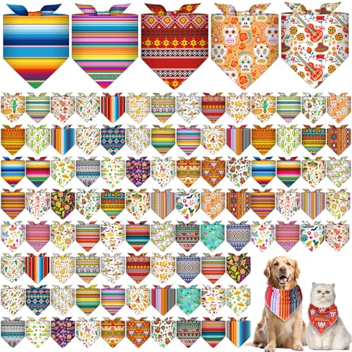 Paterr 100 Stück Hundehalstücher, mexikanisches Cinco De Mayo, Haustiertaschentuch, weich, dreieckig, niedlich, verstellbar, waschbar, Haustier-Schal-Zubehör für kleine, mittelgroße Hunde, Welpen, von Paterr