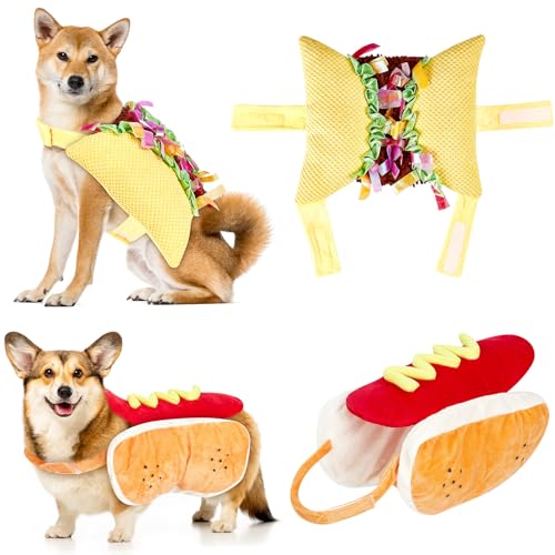 Paterr 2 Stück Hund Taco und Hot Dog Design Kostüm Halloween Kostüme für Hunde Haustier Kostüm Lustiges Futter Outfit für kleine mittelgroße Hunde Katzen und Hunde für Halloween, Weihnachten, Urlaub, von Paterr