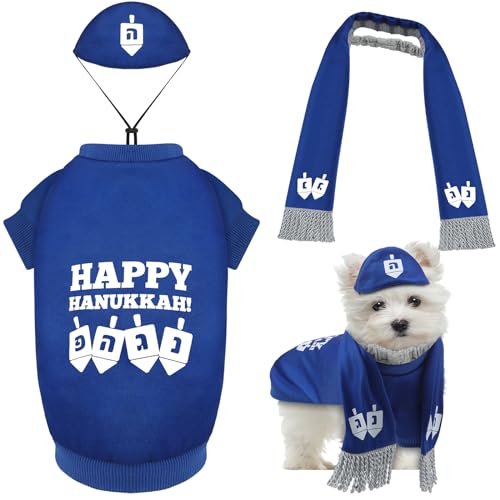 Paterr 3 Stück Chanukka Hundekostüm Chanukka Haustier Kostüm Dreidel Muster Yarmulke Tallis Hundeschal Happy Chanukka Hund Hoodies für Halloween Welpen Haustiere Urlaub Kostüm Dekoration Supplies von Paterr