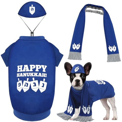 Paterr 3 Stück Chanukkah Hundekostüm Chanukka Haustierkostüm Dreidel Muster Yarmulke Tallis Hundeschal Happy Chanukka Hund Hoodies für Halloween Welpen Haustiere Urlaub Kostüm Dekoration Zubehör von Paterr