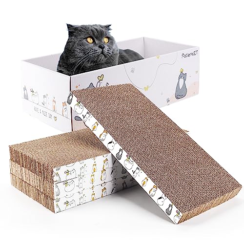 PatiencET 4 Pack Cat Scratch Pad with Box, Cardboard Cat Scratcher for Indoor Cats, Reversible Scratcher with Catnips Box Bed Desigh for Small Medium Cat Kitten, Scratching Board for Cats von PatiencET