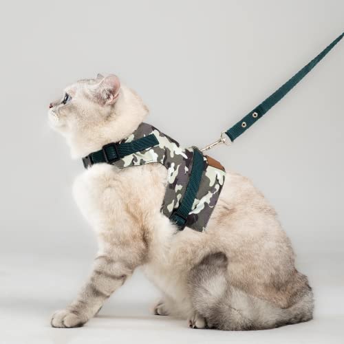 Patipatron Katzengeschirr und Leine, ausbruchsicher, verstellbares Kätzchengeschirr für große/mittel/kleine Katzen, Spazierengehen, Reisen, Haustiersicheres Geschirr (Camouflage, extra klein) von Patipatron