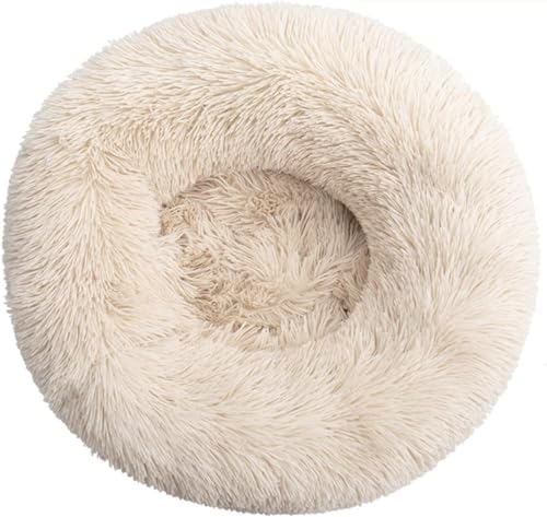 Haustierbett für Katzen oder kleine Hunde, aus weichem Plüsch, rund, 60 cm, Beige von Patitas Shop