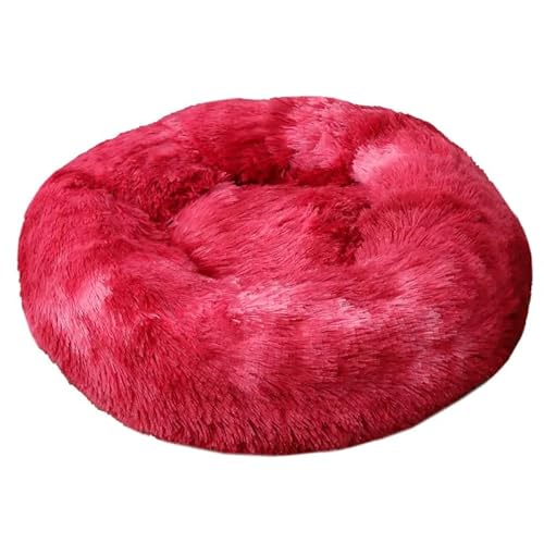 Haustierbett für Katzen oder kleine Hunde, weicher Plüsch, rund, 60 cm (Rot) von Patitas Shop