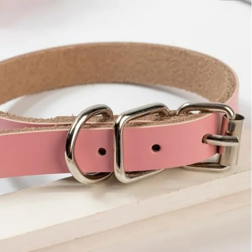 Hundehalsband aus Leder, breites und dickes Halsband, verstellbar, robust, für kleine, mittelgroße und große Hunde (L, Rosa) von Patitas Shop