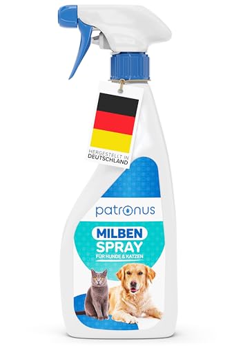 Milbenspray Hunde & Katzen, effektive Milben-Abwehr 500ml mit ätherischen Ölen - Grasmilben Spray für Hunde & Katzen, Milbenspray Hund, Milbenspray Katze - dezenter Duft, wirksam und laborgeprüft von Patronus