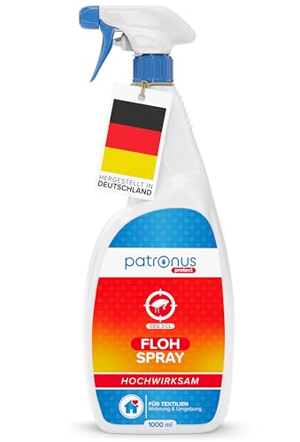 Patronus Floh-Spray für Wohnung & Umgebung 1000ml - TESTSIEGER - Abwehr-Mittel gegen Flöhe mit Sofortschutz - mit dezentem Eukalyptus/-Zitrusduft - hochwirksam & laborgeprüft von Patronus