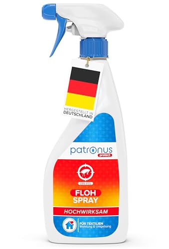 Patronus Floh-Spray für Wohnung & Umgebung 500ml - TESTSIEGER - Abwehr-Mittel gegen Flöhe mit Sofortschutz - mit dezentem Eukalyptus/-Zitrusduft - hochwirksam & laborgeprüft von Patronus