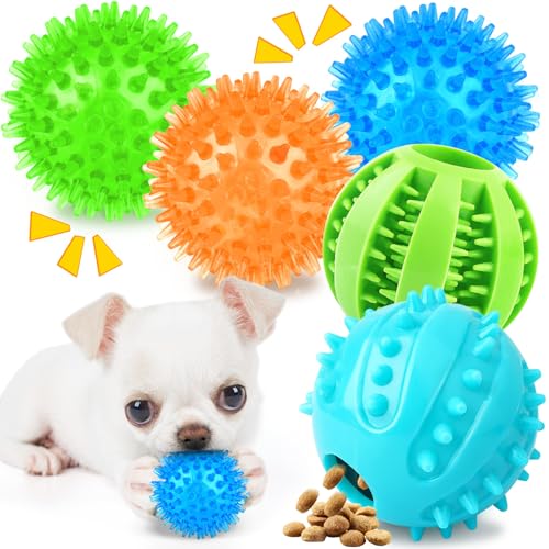 PatsFran Puppy Toys Dog Balls, 5 Pack Interactive Dog Toys, 6.3 cm Squeaky Balls and Treat Balls, Dog Puzzle Toy for Small to Medium Dogs Tething and IQ Training von PatsFran