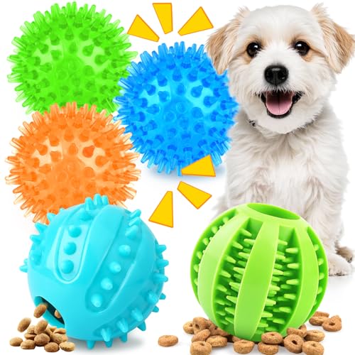 PatsFran Puppy Toys Dog Balls, 5 Pack Interactive Dog Toys, 6.3 cm Squeaky Balls and Treat Balls, Dog Puzzle Toy for Small to Medium Dogs Tething and IQ Training von PatsFran