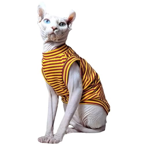 Haarlose Katzen-T-Shirt, gestreift, Baumwolle, Haustierkleidung, Katzen und kleine Hunde, weich, atmungsaktiv, für Sphynx, Cornish Rex, Devon Rex, Peterbald-Gelb, L von Pavel Korchagin